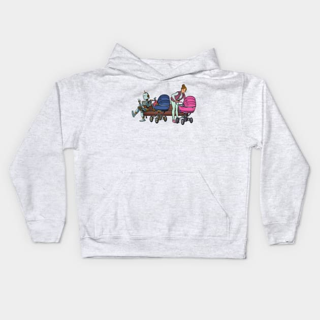 Vintage Robot Family Kids Hoodie by waltzart